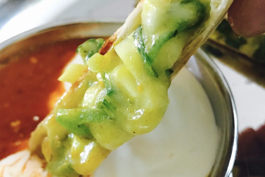 Raw mango and green chilies Quesedilla