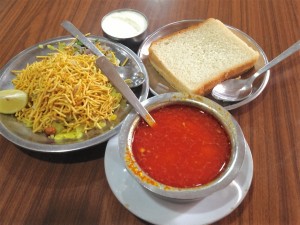 Misal Pav pohe sev kanda rassa kat tarri slice and Dahi Vati