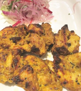 Chicken Achari Tikka at Glass Window - Boneless Chicken Thigh Marinated in pickling spices and cooked in Tandoor