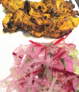 Chicken Achari Tikka at Glass Window - Boneless Chicken Thigh Marinated in pickling spices and cooked in Tandoor