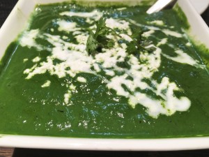 Glass Window Palak Paneer with Green Spinach Puree and Fresh Paneer and a dash of cream