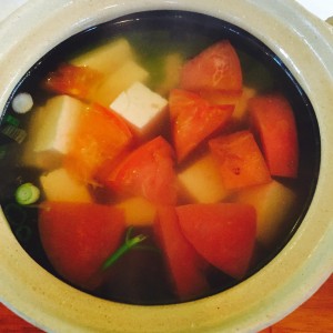 Soft Tofu Soup and Tomato with cilantro and green onion