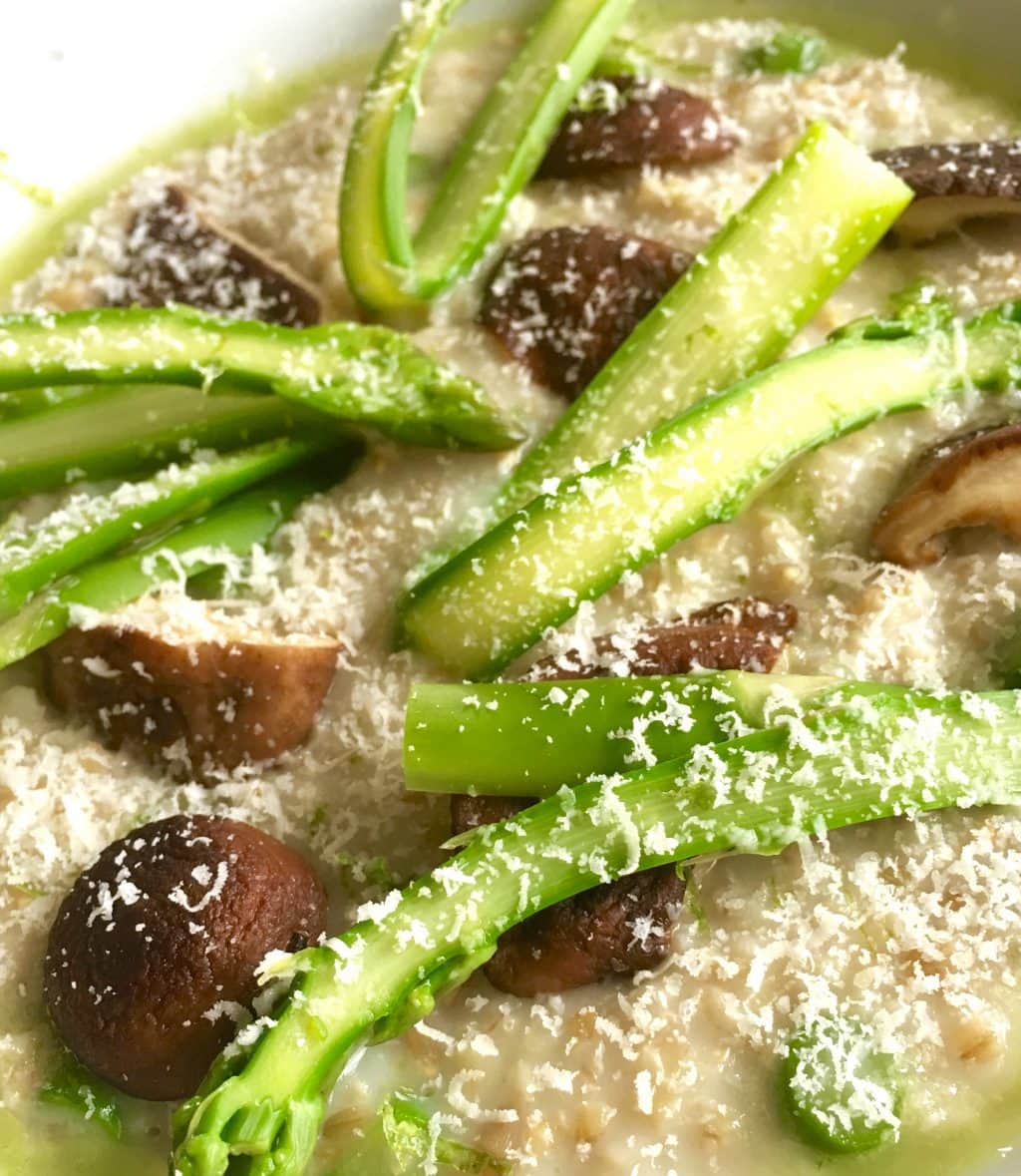Steel Cut Oats Risotto with Asparagus and Mushrooms