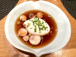 Soft poached egg marinated with dashi soy