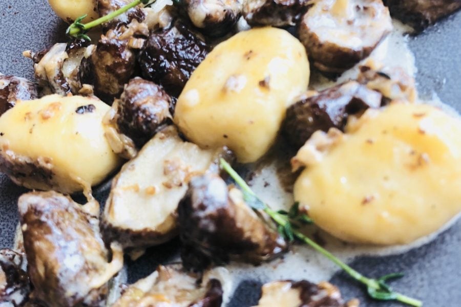 Roasted Sunchokes and Gnocchi in morel cream sauce