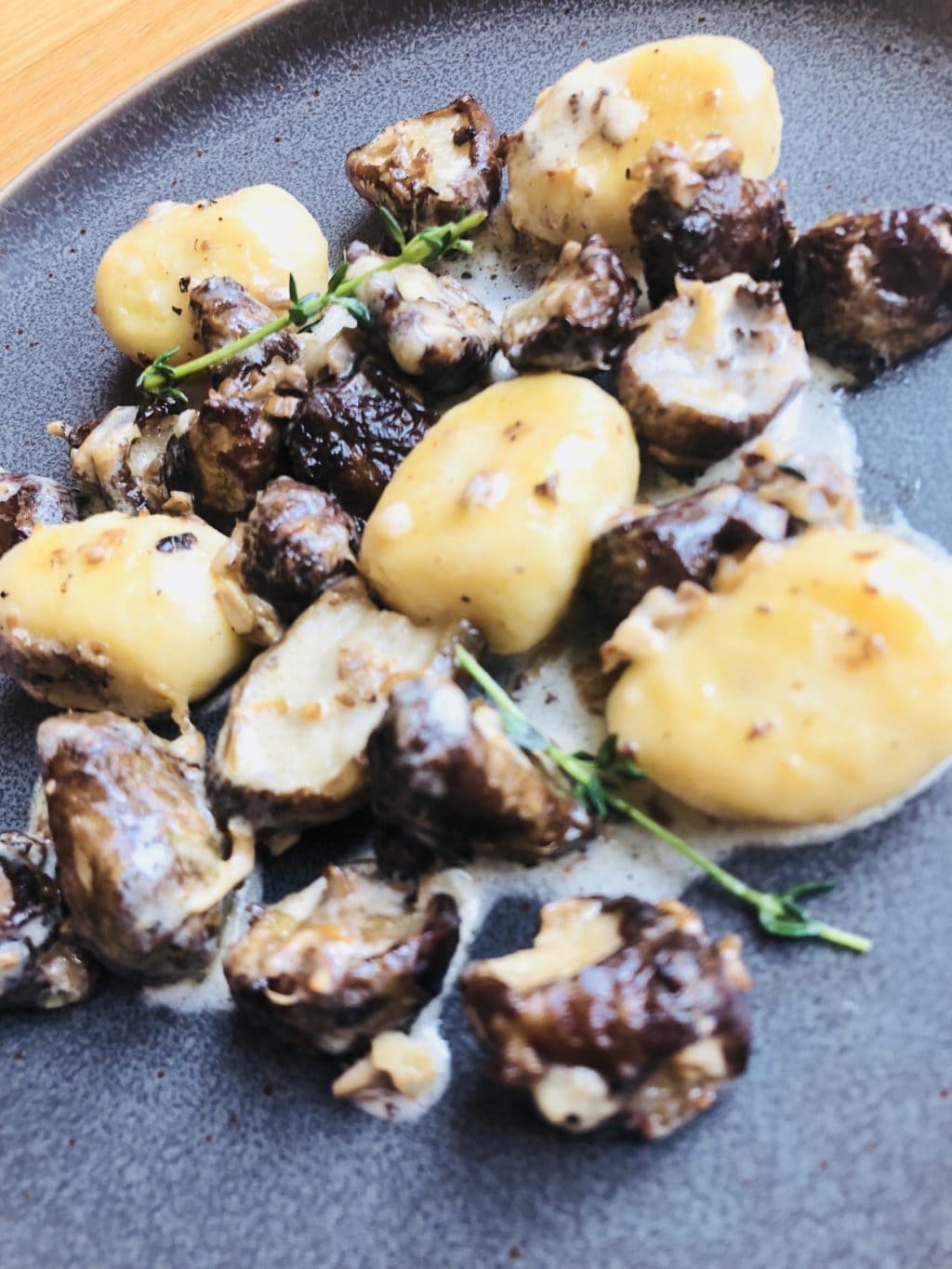 Roasted Sunchokes and Gnocchi in morel cream sauce